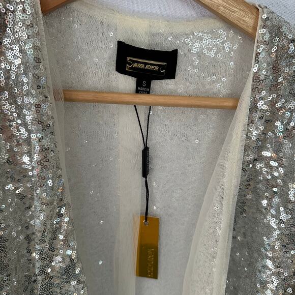 Alexia Admore Sequin Duster Women's Size Small - Silver Gold Ombre Trench Coat - Picture 5 of 8